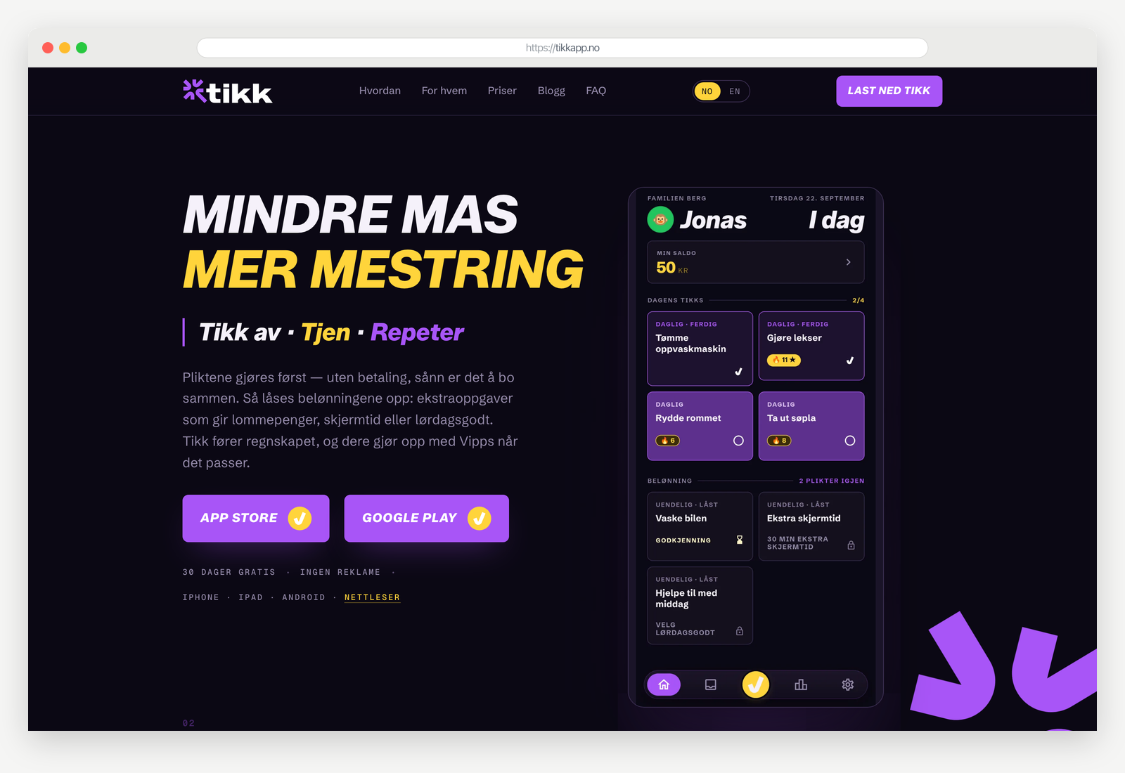Tikk — på laptop og mobil